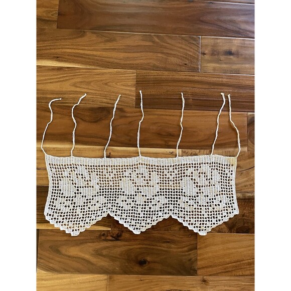 Rose Floral Handmade Crochet Grey Short Curtain Valance Panels 100% Cotton - Picture 4 of 8